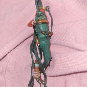 Artisan Bohemian Green Beaded Leather Necklace